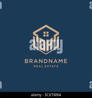 Initial OH hexagonal house roof shape icon logo design vector graphic Stock Vector