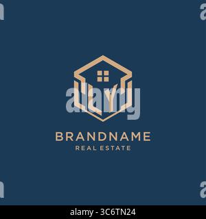 Initial LY hexagonal house roof shape icon logo design vector graphic Stock Vector