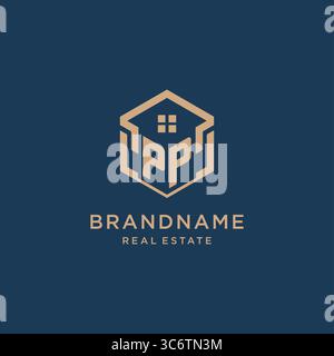 Initial PP hexagonal house roof shape icon logo design vector graphic Stock Vector