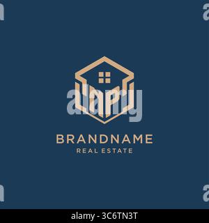 Initial NP hexagonal house roof shape icon logo design vector graphic Stock Vector