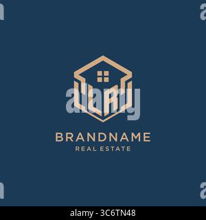 Initial LR hexagonal house roof shape icon logo design vector graphic Stock Vector