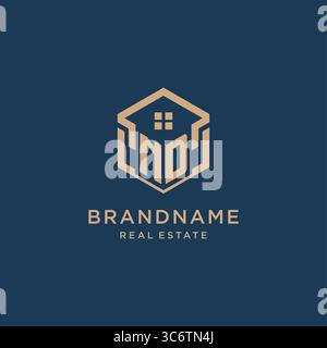 Initial ND hexagonal house roof shape icon logo design vector graphic Stock Vector