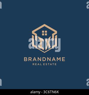 Initial IX hexagonal house roof shape icon logo design vector graphic Stock Vector