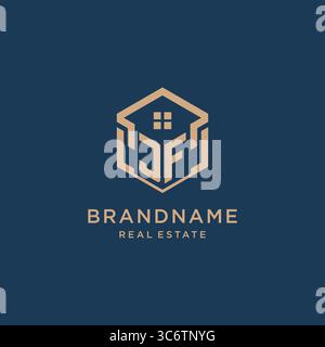 Initial JF hexagonal house roof shape icon logo design vector graphic Stock Vector