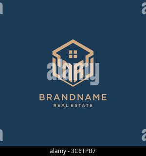 Initial NR hexagonal house roof shape icon logo design vector graphic Stock Vector