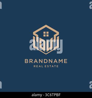 Initial QW hexagonal house roof shape icon logo design vector graphic Stock Vector