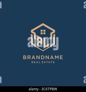 Initial PL hexagonal house roof shape icon logo design vector graphic Stock Vector