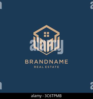 Initial NA hexagonal house roof shape icon logo design vector graphic Stock Vector