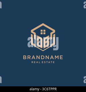 Initial OB hexagonal house roof shape icon logo design vector graphic Stock Vector