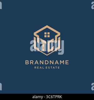 Initial TC hexagonal house roof shape icon logo design vector graphic Stock Vector