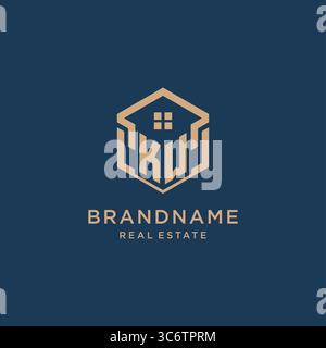 Initial KW hexagonal house roof shape icon logo design vector graphic Stock Vector