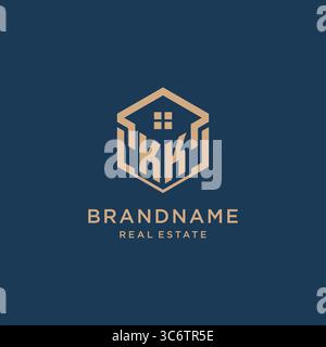 Initial KK hexagonal house roof shape icon logo design vector graphic Stock Vector