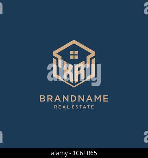 Initial KR hexagonal house roof shape icon logo design vector graphic Stock Vector