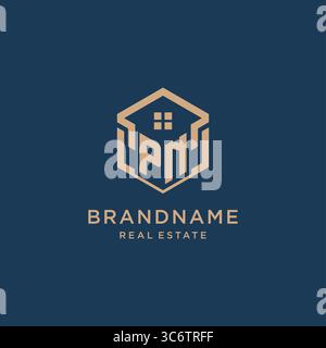 Initial PN hexagonal house roof shape icon logo design vector graphic Stock Vector