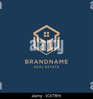Initial TI hexagonal house roof shape icon logo design vector graphic Stock Vector