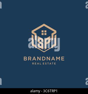 Initial SP hexagonal house roof shape icon logo design vector graphic Stock Vector