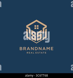Initial SS hexagonal house roof shape icon logo design vector graphic Stock Vector