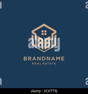 Initial RB hexagonal house roof shape icon logo design vector graphic Stock Vector
