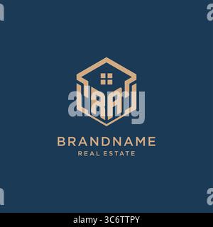 Initial RA hexagonal house roof shape icon logo design vector graphic Stock Vector