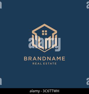 Initial LM hexagonal house roof shape icon logo design vector graphic Stock Vector