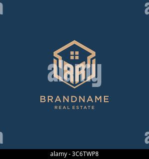 Initial RR hexagonal house roof shape icon logo design vector graphic Stock Vector