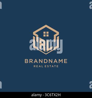 Initial RL hexagonal house roof shape icon logo design vector graphic Stock Vector