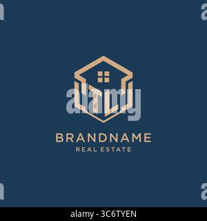 Initial TL hexagonal house roof shape icon logo design vector graphic Stock Vector