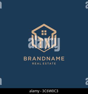 Initial TX hexagonal house roof shape icon logo design vector graphic Stock Vector