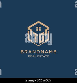 Initial TG hexagonal house roof shape icon logo design vector graphic Stock Vector