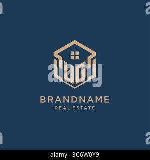 Initial UG hexagonal house roof shape icon logo design vector graphic Stock Vector