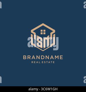 Initial SN hexagonal house roof shape icon logo design vector graphic Stock Vector