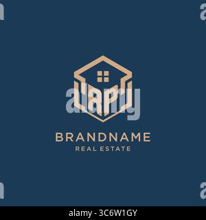Initial RP hexagonal house roof shape icon logo design vector graphic Stock Vector