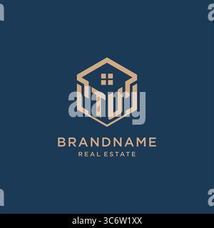 Initial TU hexagonal house roof shape icon logo design vector graphic Stock Vector