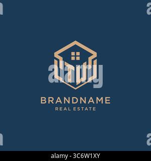 Initial TW hexagonal house roof shape icon logo design vector graphic Stock Vector