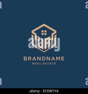 Initial UR hexagonal house roof shape icon logo design vector graphic Stock Vector