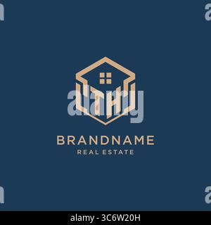 Initial TH hexagonal house roof shape icon logo design vector graphic Stock Vector