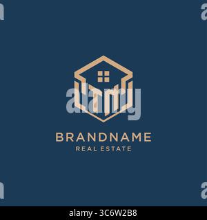 Initial TN hexagonal house roof shape icon logo design vector graphic Stock Vector