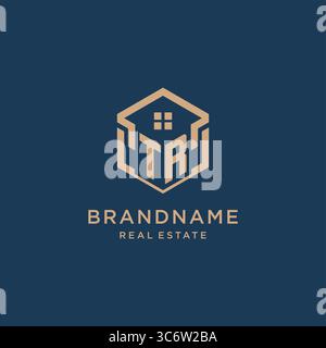 Initial TR hexagonal house roof shape icon logo design vector graphic Stock Vector