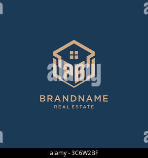 Initial PB hexagonal house roof shape icon logo design vector graphic Stock Vector