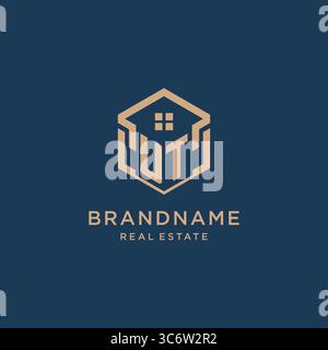 Initial UT hexagonal house roof shape icon logo design vector graphic Stock Vector