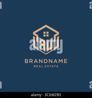 Initial RW hexagonal house roof shape icon logo design vector graphic Stock Vector