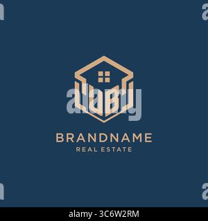 Initial UB hexagonal house roof shape icon logo design vector graphic Stock Vector