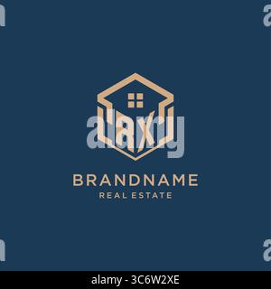 Initial RX hexagonal house roof shape icon logo design vector graphic Stock Vector