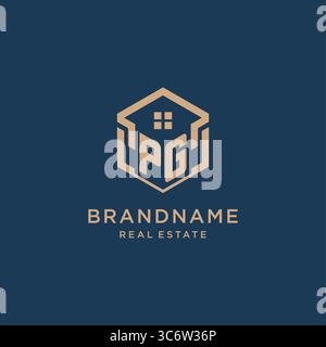 Initial PG hexagonal house roof shape icon logo design vector graphic Stock Vector