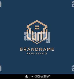 Initial WN hexagonal house roof shape icon logo design vector graphic Stock Vector