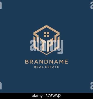 Initial TP hexagonal house roof shape icon logo design vector graphic Stock Vector