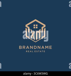 Initial XN hexagonal house roof shape icon logo design vector graphic Stock Vector