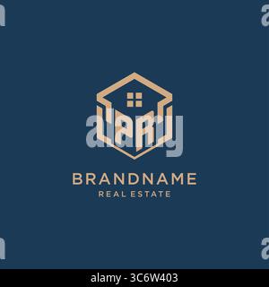 Initial PR hexagonal house roof shape icon logo design vector graphic Stock Vector