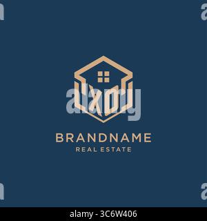 Initial XO hexagonal house roof shape icon logo design vector graphic Stock Vector