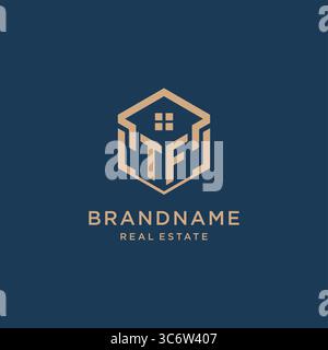 Initial TF hexagonal house roof shape icon logo design vector graphic Stock Vector